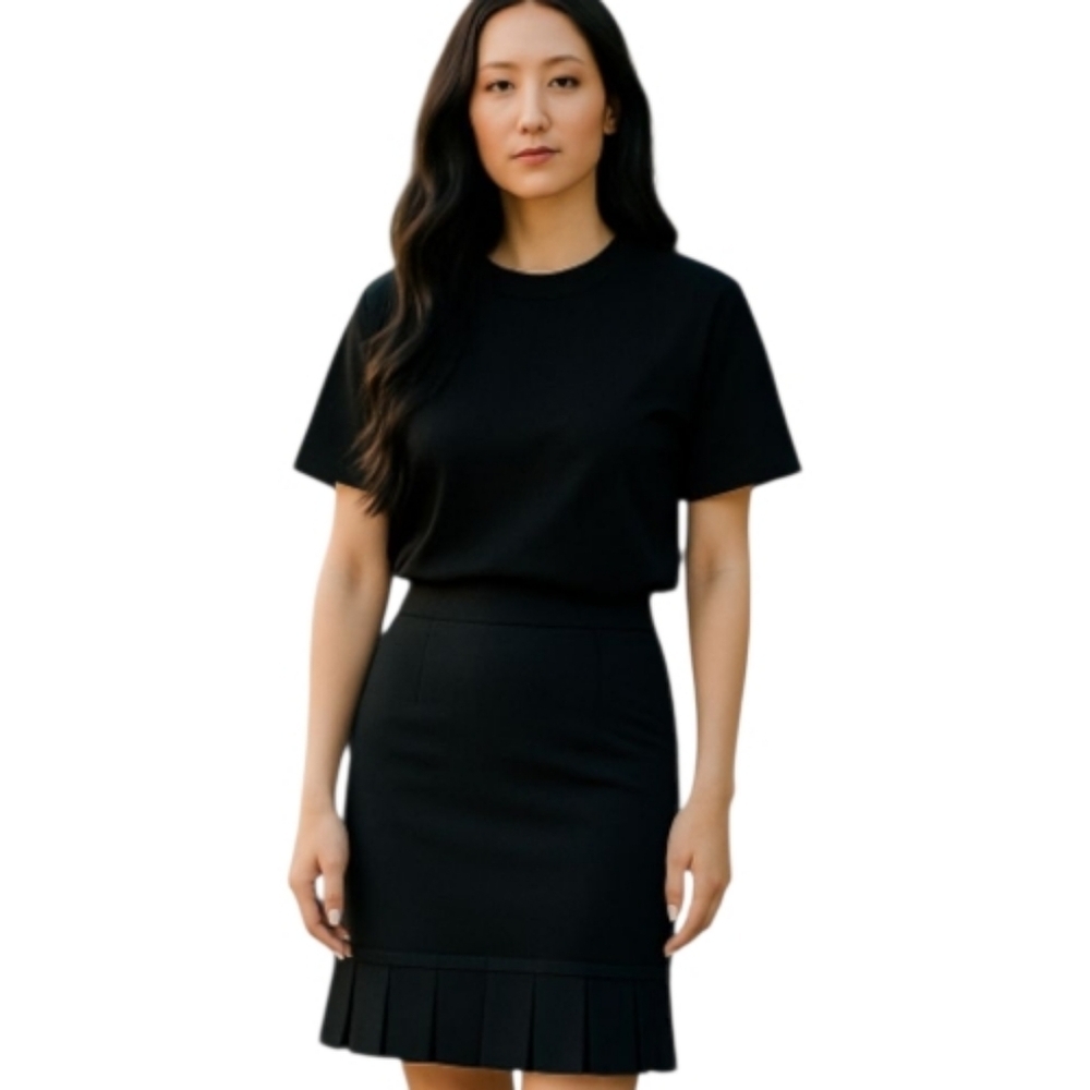 Joseph Ribkoff Black Crepe Pleated Hem Skirt Size 8